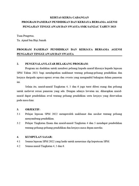 kertas kerja program kerjaya spm
