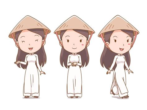 Set Of Cartoon Vietnamese Girl In Traditional Costume 4903347 Vector