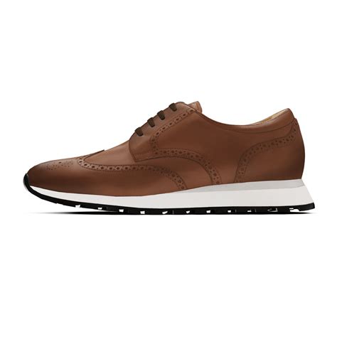 Brown Burnished Leather Brogue Sneakers