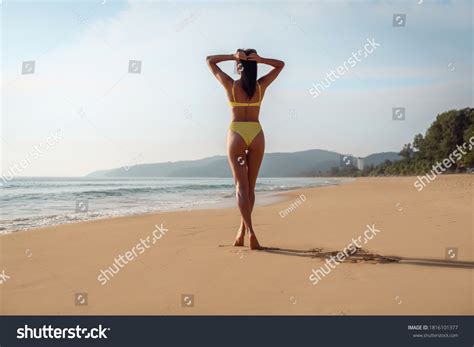 View Behind Slender Girl Yellow Bikini Stock Photo Shutterstock
