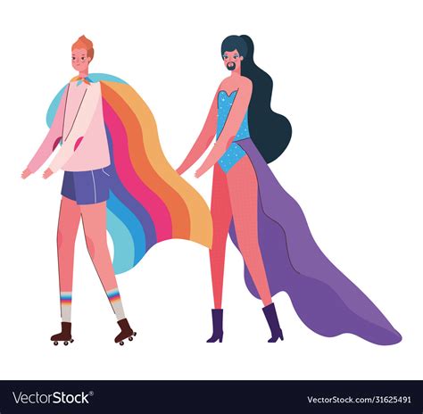 Woman And Man Cartoon With Costume Lgtbi Flag Vector Image