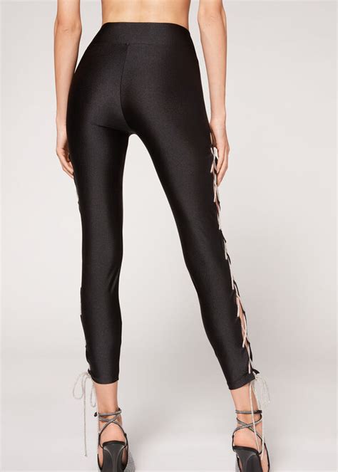 Super Glossy Leggings With Sparkly Criss Cross Ties Calzedonia