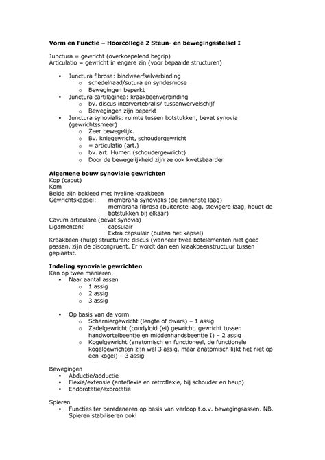 VF HC2 Lecture Notes 2 Vorm En Functie Hoorcollege 2 Steun En