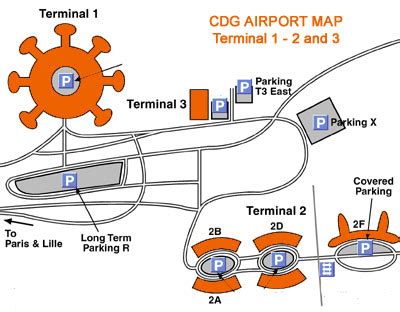 Paris Roissy airport map : CDG terminal 1, 2 and 3