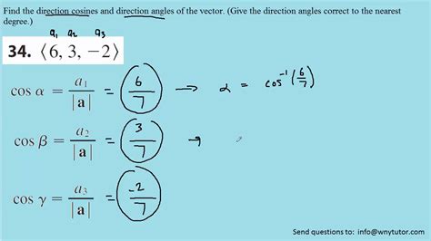 Find The Direction Cosines And Direction Angles Of The Vector Youtube