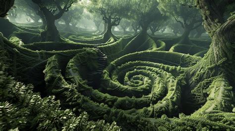 Premium Photo | Lush green hedges in a maze garden with a spiral pathway leading to a central ...