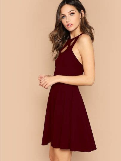 Shein Cage Neck Open Back Fit And Flare Dress Flare Élégant