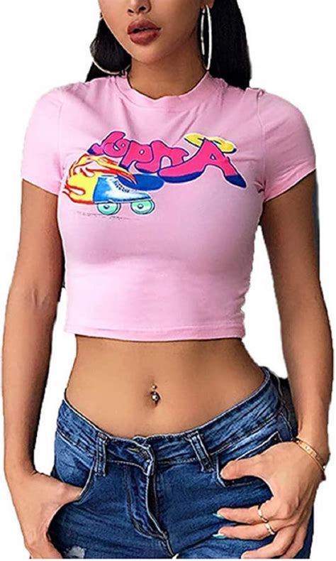 Damen Engel Sommer Crop Tops Kurzarm T Shirt Mit Rundhalsausschnitt