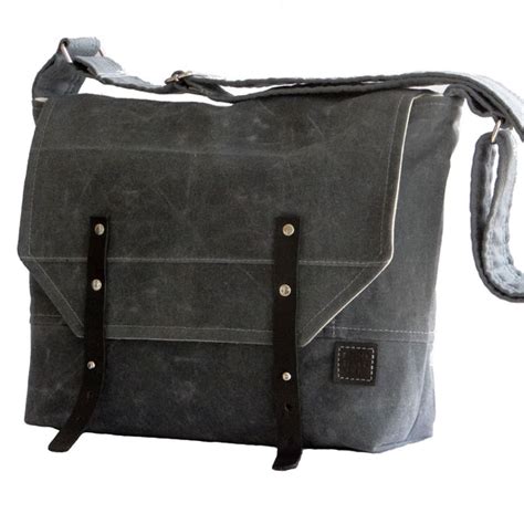 Grayton Waxed Canvas Messenger Bag Gray With Black Straps 1820 Bag Co