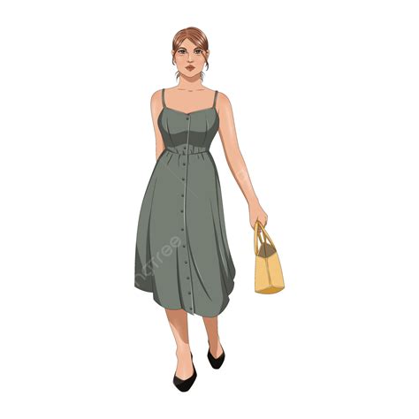 Woman Dress Png Image Woman In Green Dress Clipart Fashion Illustration Png Image For Free