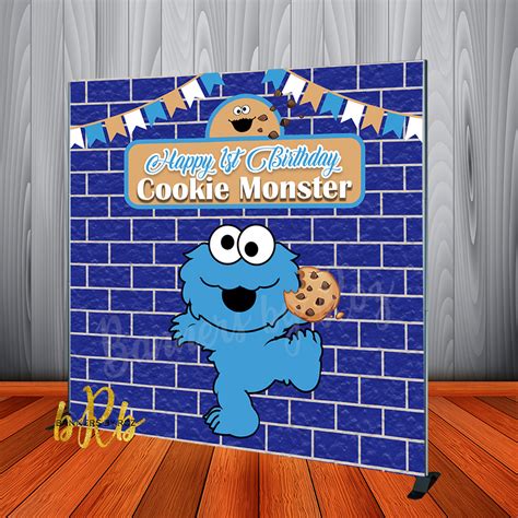 Cookie Monster Birthday Party Backdrop Personalized Step & Repeat - De – Banners by Roz