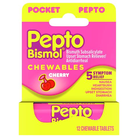 Pepto Bismol Cherry Chewables, Upset Stomach Fast Relief, 12 Ct