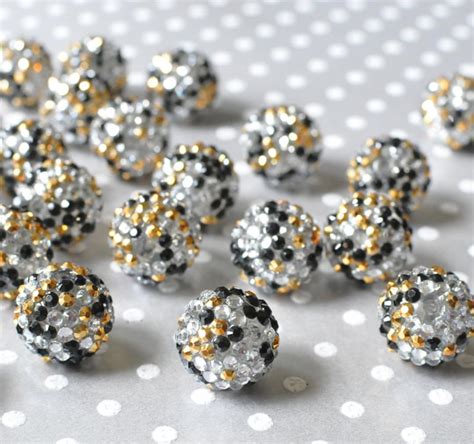 20mm Black Gold Silver Confetti Rhinestone Bubblegum Bead Rhinestone