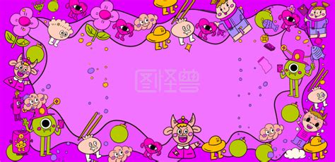 图怪兽原创元素卡通风牛年背景插画元素 背景素材图片 图怪兽