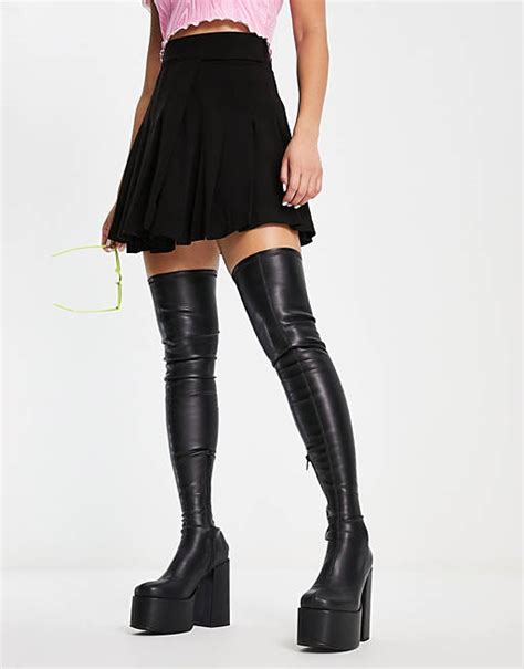 Nokwol Eloise Platform Over Knee Boots In Black Asos