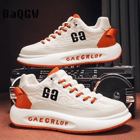 Men Vulcanized Sneakers Shoes Tennis Sports Leather Contrast Color