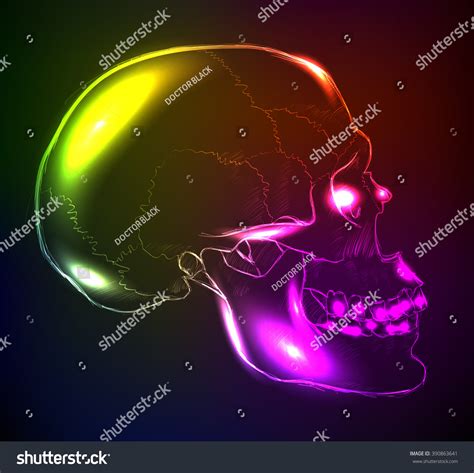 Neon Glowing Skull On Dark Background Stock Vector Royalty Free