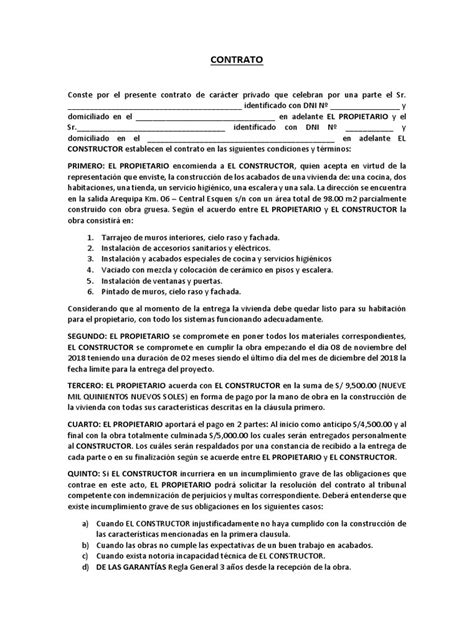 Contrato Privado Para La Construcción De Una Vivienda Gobierno