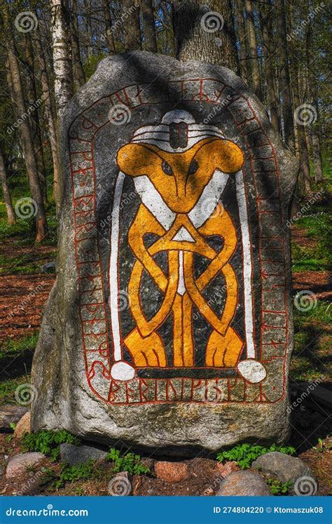 Viking Rune Stone. Runic Inscriptions on the Runestone Stock Photo - Image of historic ...