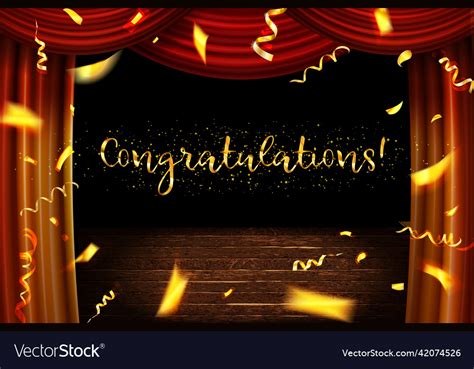 Congratulations A Stage With A Red Curtain Vector Image