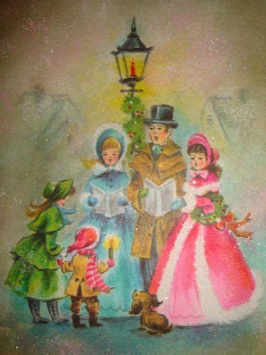 Pastel Carolers By The Lampost Vintage Christmas Cards Christmas