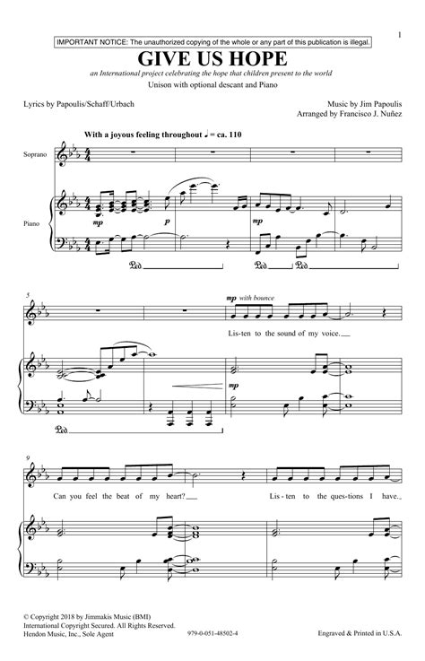 Give Us Hope By Jim Papoulis Sheet Music For 2 Part Choir At Sheet Music Direct