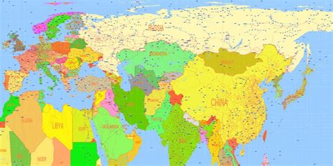 World Gall-Peters Projection Political Map High detailed fully editable ...