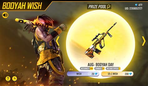 Free Fire Booyah Wish Event Rewards Booyah Emote Gloo Wall AUG Gun