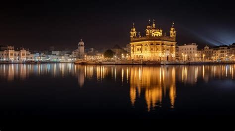 Premium AI Image | Night view of Golden Temple Harmandir Sahib