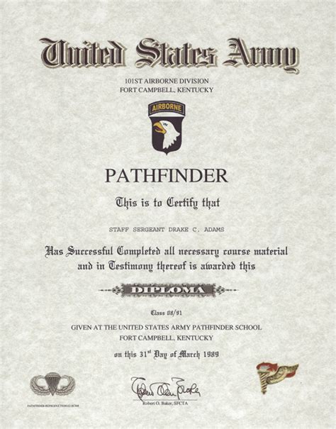 Army Pathfinder School Certificate