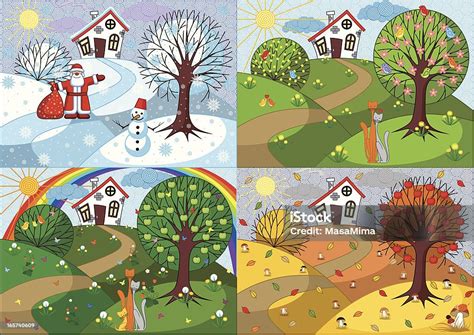 empat musim ilustrasi stok  gambar  empat musim alam