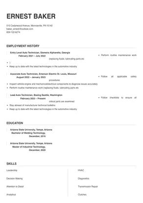 Auto Technician Resume Sample & Tips | Online Resume Builder