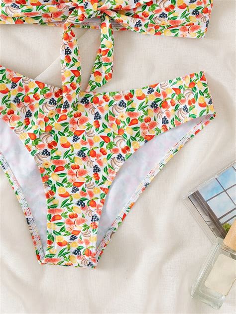 Ba Ador Bikini Bandeau Con Estampado De Fruta Con Nudo Delantero