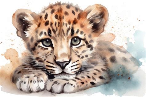 Premium AI Image A Watercolor Painting Of A Leopard Cub