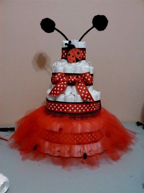 Lady Bug Diaper Cake Finished Product Had White Curling Ribbon As A