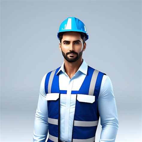 Premium Photo 3d Man Worker White And Blue Dress Full Body White