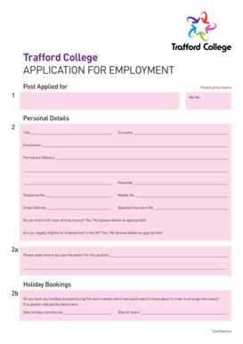 Fillable Online Tes Co Trafford College ApplicAtion For EmploymEnt