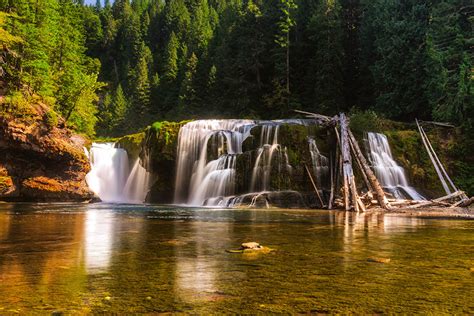 壁紙，美国，河流，瀑布，森林，Lower Lewis River Falls，大自然，下载，照片