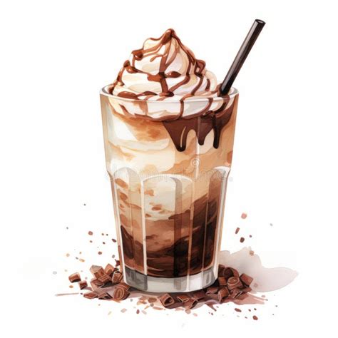 Colorful Watercolor Illustration Of Whipped Chocolate Milkshake Stock