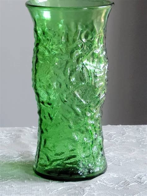 Vintage Green Glass Vase Vintage Emerald Green Eo Brody Large Crinkled Textured 95 Vase Etsy