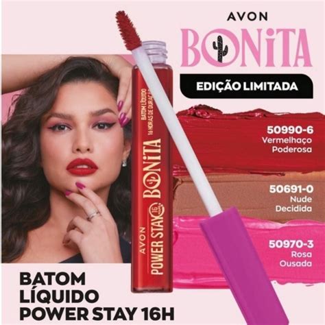 Power Stay Batom Líquido Bonita Avon Rosa Ousada Vermelhaço Poderosa