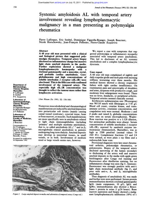 Pdf Systemic Amyloidosis Al With Temporal Artery Involvement