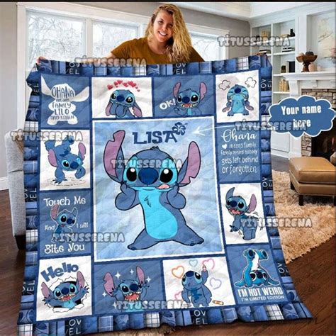 Personalized Disney Stitch Quilt Fleece Blanket Disney Lilo And Stitch