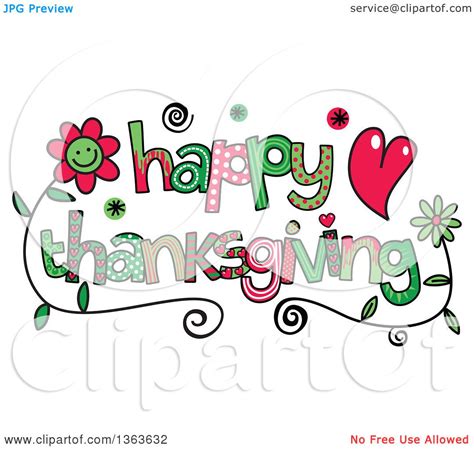 Clipart of Colorful Sketched Happy Thanksgiving Word Art - Royalty Free Vector Illustration by ...