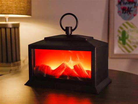 TRIROCKS Black Flameless Fireplace Lantern Led Flame Log Effect