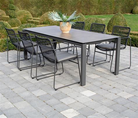 Contemporary Hpl Rectangle Garden Dining Table With Slimline Rope