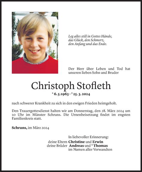 Todesanzeigen Von Christoph Stofleth Todesanzeigen Vorarlberger