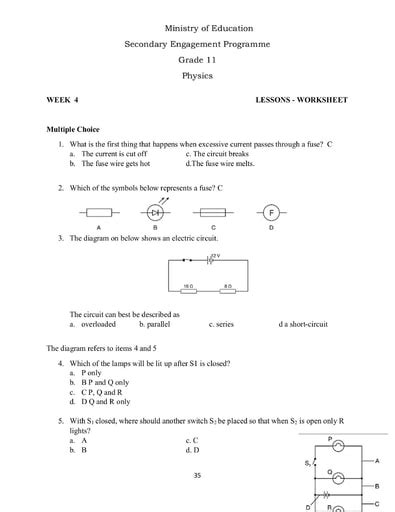 Grade 11 - Worksheets - Physics