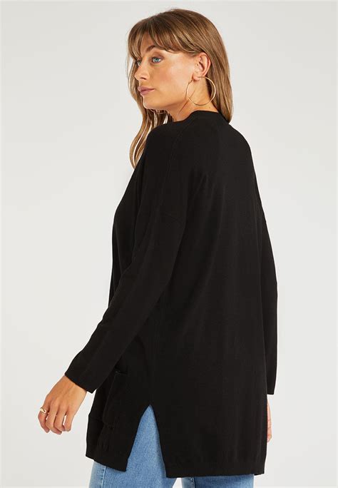 Womens Black Long Line Cardigan Peacocks