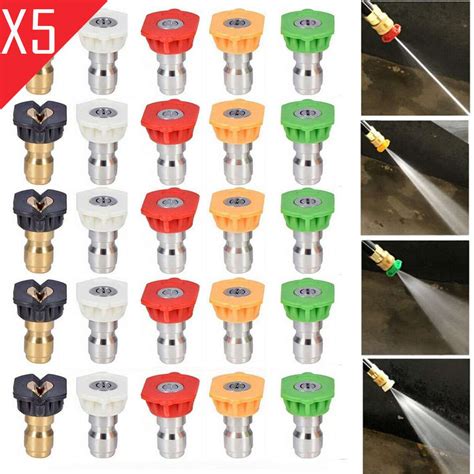 5 Pack High Pressure Washer Spray Nozzle Tips Variety Degrees 1 4 Quick Connect Ebay